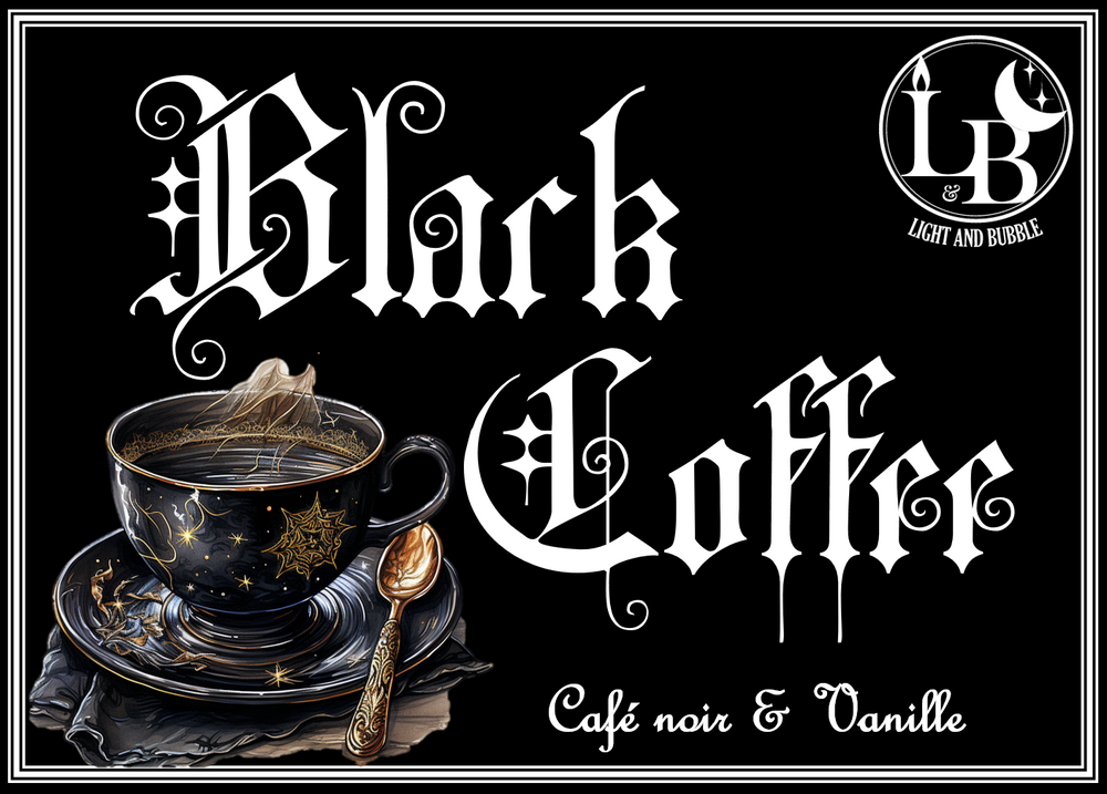 BLACK COFFEE - bougieDescription Black Coffee est définitivement fait pour les amateurs de café noir. L'arôme du café en grains torréfiés avec une touche subtile de vanille bourbon. En métaphysique, on dit que le café repousse les cauchemars et débarrasse