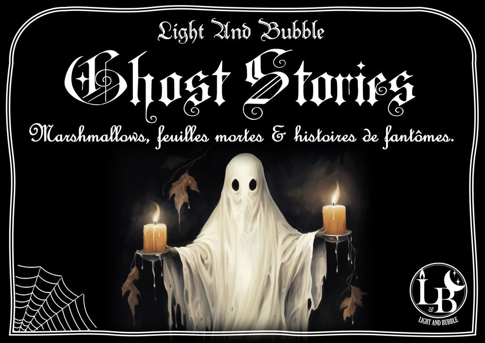 GHOST STORIES - bougieDescription -SEASONAL PRODUCT- Au cœur de Ghost Stories, ou règnent mystères et envoûtements, les effluves sucrées de marshmallows soyeux s'entrelacent aux frissons surnaturels des feuilles mortes et d'histoires de fantômes qui hante