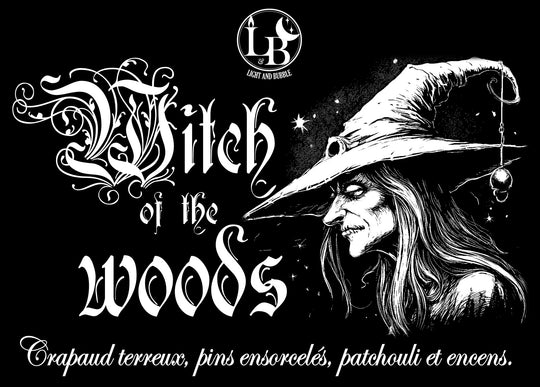 WITCH OF THE WOODS - bougieDescription -LIMITED EDITION- Witch of the Woods exhale un parfum boisé mêlé à des tons mystérieux de crapaud terreux, de pins ensorcelés, de patchouli et de douce fumée d&